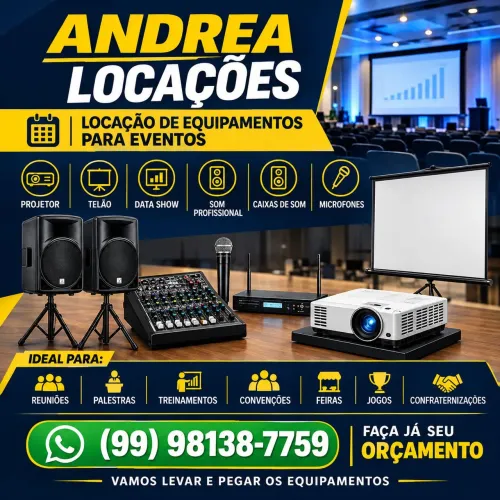 Locação de projetor, tela retrátil, som, caixa de som