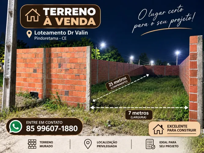 Terreno de esquina 7x25m murado à venda em Pindoretama Ce- Loteamento Dr. Valin