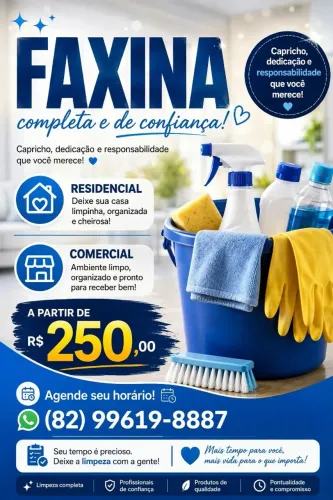 Faxina,  Residência,  Comercial,  Pós Obra.