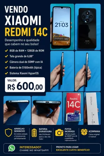 Redmi 14C seminovo, bem cuidado, desempenho rápido e ótimo custo-benefício! ?