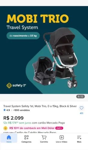 Carrinho de bebê Safety mobi- semi novo