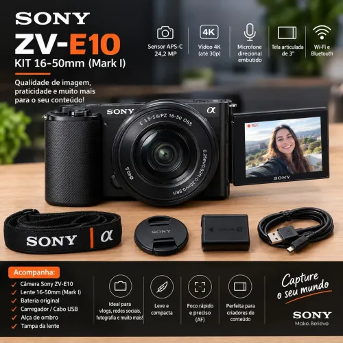 Câmera Sony ZVE10 kit 16-50mm nova lacrada!