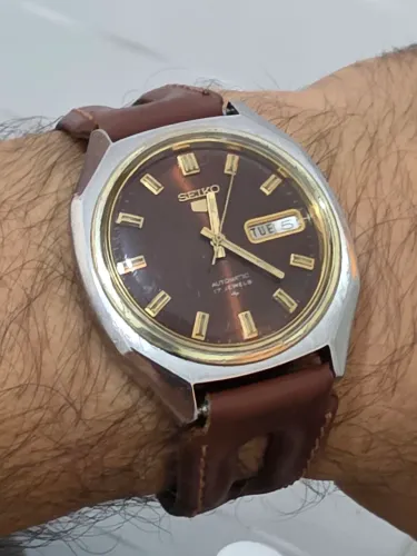 Relógio Seiko 5 Automático Marrom Pulseira Rallye Couro legítimo Revisado Original Japones
