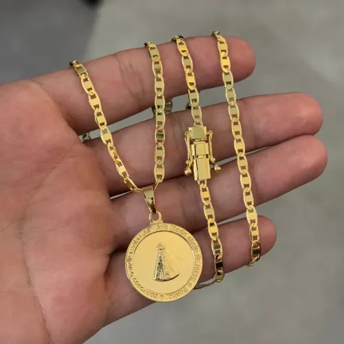 Corrente Masculina pulseira é pingente banhada a ouro 