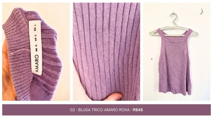 02 - BLUSA TRICO AMARO ROXA - *R$48*<br>*VESTE M, G e GG*
