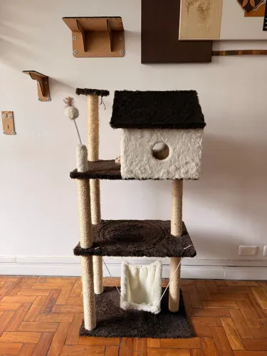 Arranhador Gato Casa Três Andares com Rede