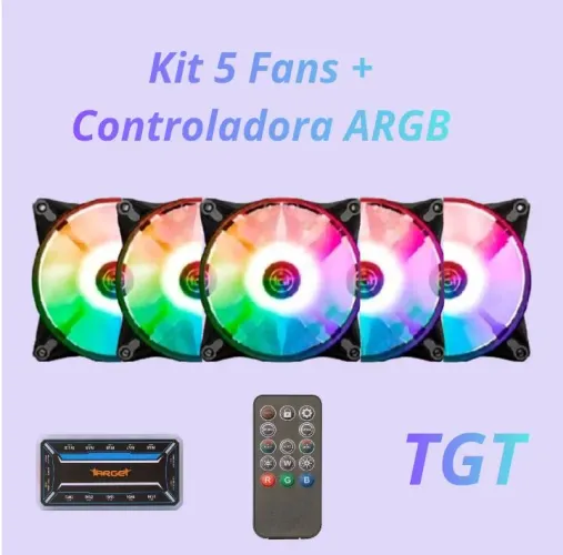 Kit 5 Ventoinhas TGT ARGB + Controladora 120mm