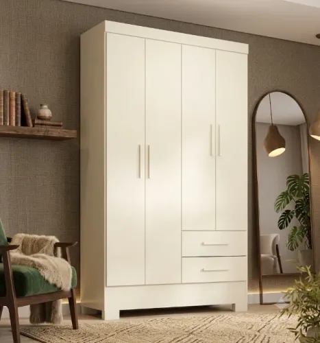 Guarda roupa de solteiro imperio branco 4 portas