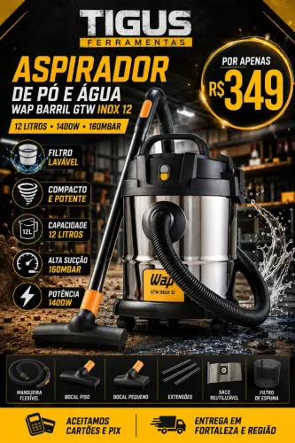 Aspirador Wap barril inox 12 litros profissional promoção hoje entrego 