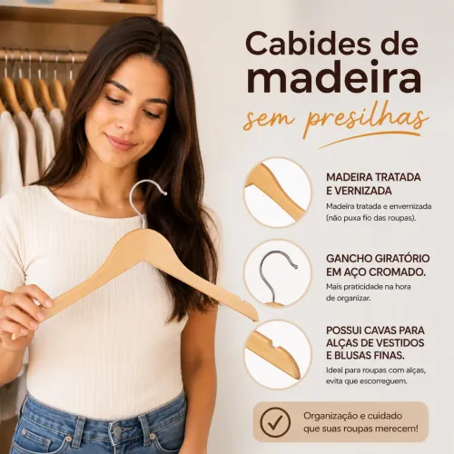 Cabide de madeira marfim - resistente 