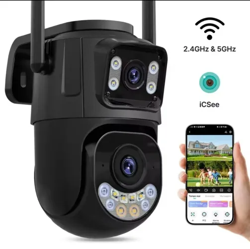 Câmera de Segurança Wi-Fi PTZ Dupla Lente 360 Full HD Preta