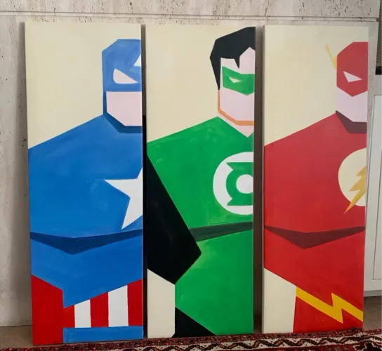 Quadros decorativos dos super-heróis - 3 peças