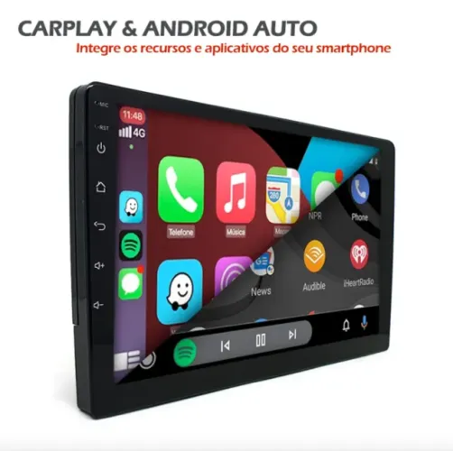 Central multimidia MP5 Apple CarPlay e Android Auto sem fio Espelhamento 2 din Tela 9" pol