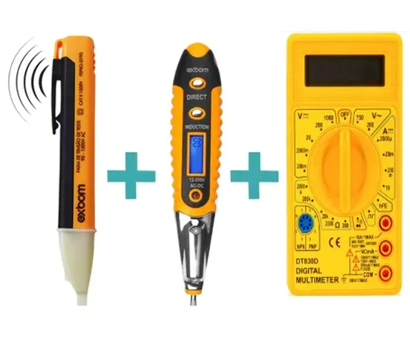Kit 3x1 Multimetro Digital Profissional + Caneta Tensão + Chave Teste z848