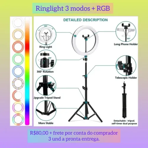 Ring light RGB 8 polegadas 2,10m