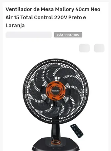 Ventilador de mesa Mallory maxi Control potente silencioso com cont remoto 220v