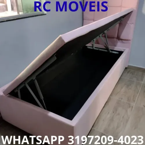 Cama Box Solteiro Baú Blindado - 88x188, Corino e Pistão Pneumático