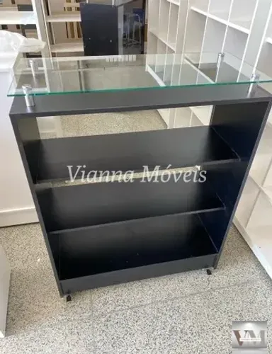 Balcão Expositor com Tampo de Vidro - Preto
