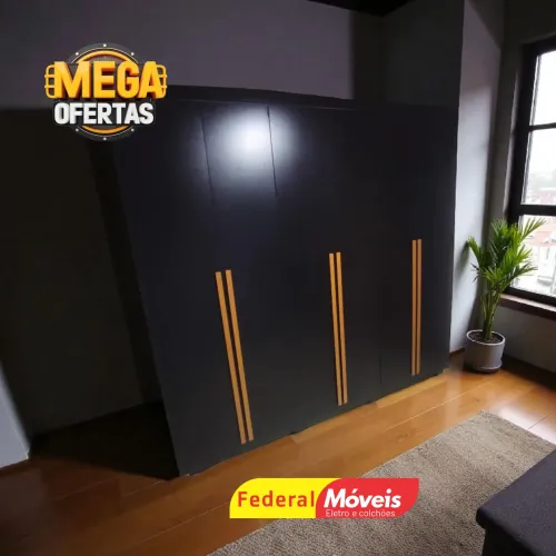 Guarda Roupa Casal Preto 6P 6G 2,46m Oferta - Entregamos