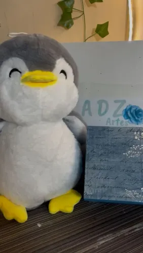 KIT Pelúcia Pinguim + Caixa em MDF Personalizada Azul