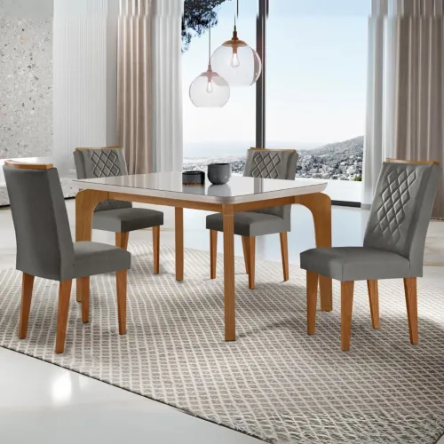 Mesa Londrina 120 Canto Copo Imbuia/Off White com 4 Cadeiras tt43