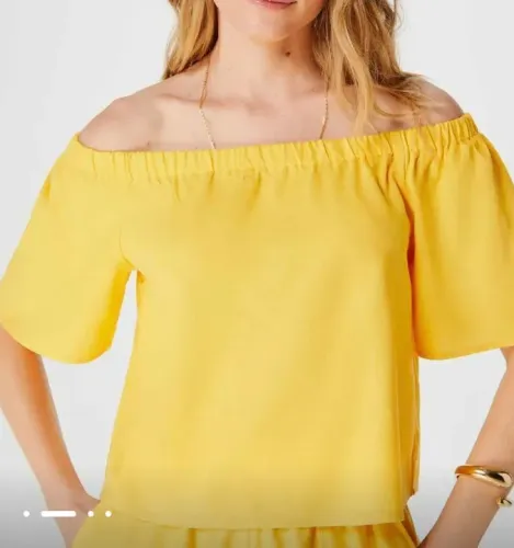 Blusa Hering Feminina Ombro a Ombro com Elástico- Amarelo