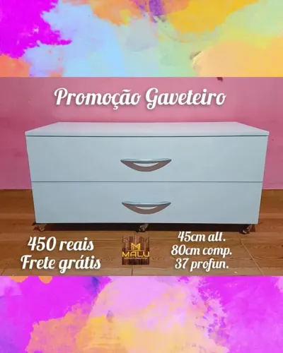 Gaveteiro 2 Gavetas Branco - Novo - Frete Grátis
