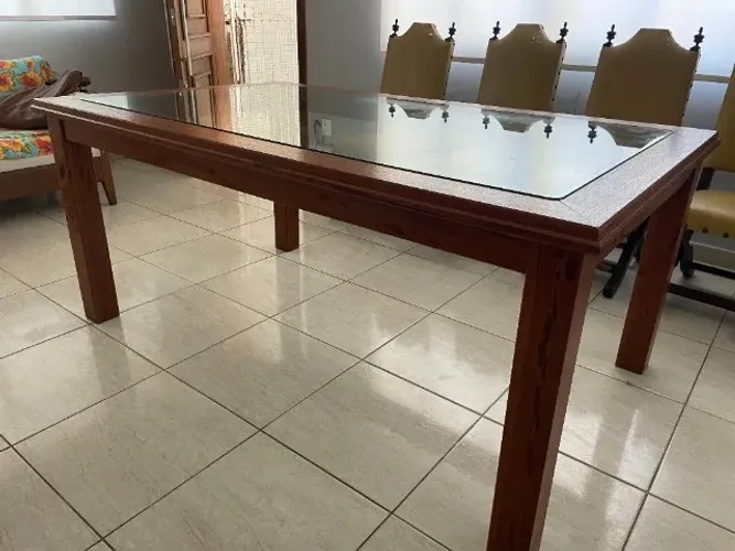 Mesa madeira maciça retangular com 4 cadeiras
