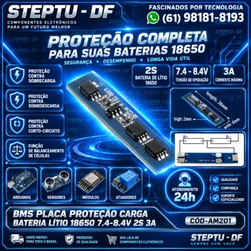 Bms 2s 3a Placa Proteção Carga Bateria Lítio 18650 7.4-8.4v Arduino Automação COD-AM201  