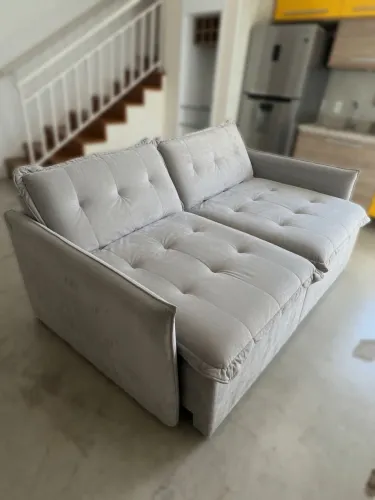 Sofá Cama Veludo Cinza 1,80m - Bom Estado - 2 Lugares