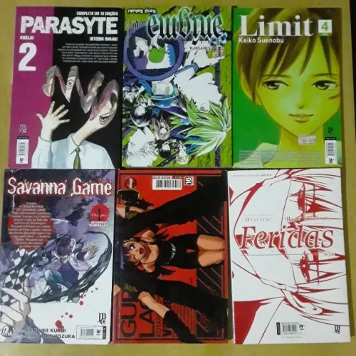 LOTE COM 10 MANGÁS PARASYTE FERIDAS CAVALEIROS DO ZODÍACO AGEHA GURREN LAGANN LIMIT SAVANN