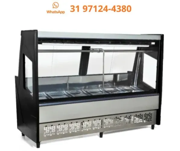 Balcão de Açougue Preto Vidro Reto 2 metros Polar