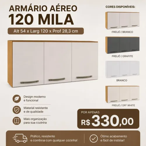 Armário Aéreo Mila 1.20 - 3 Portas