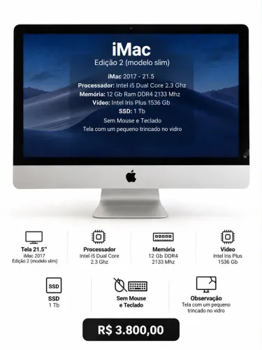 iMac Slim 21.5 2017 Intel Core i5 | 12 GB RAM | SSD 1 TB. (pequeno trinco na tela)