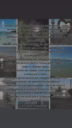 Casa em fase de acabamento em iguaba grande