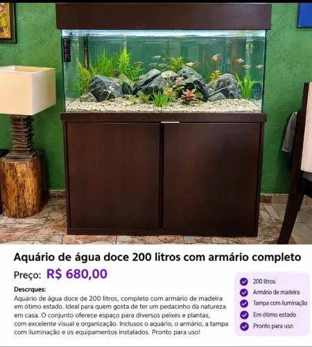 Aquário 200 Litros Completo com Armário