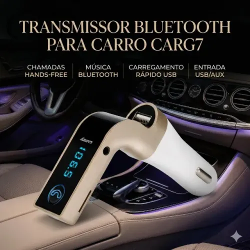 Transmissor Bluetooth para Carro com Spotify FM 87.5-108MHz Viva Voz HD USB Micro SD
