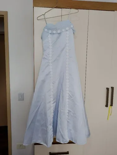 Vestido longo azul claro seda