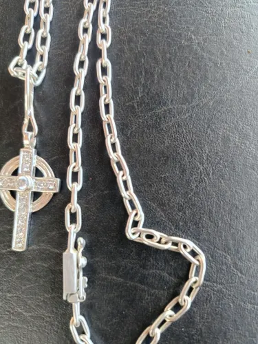 Cordão prata cadeado 925 fecho gaveta