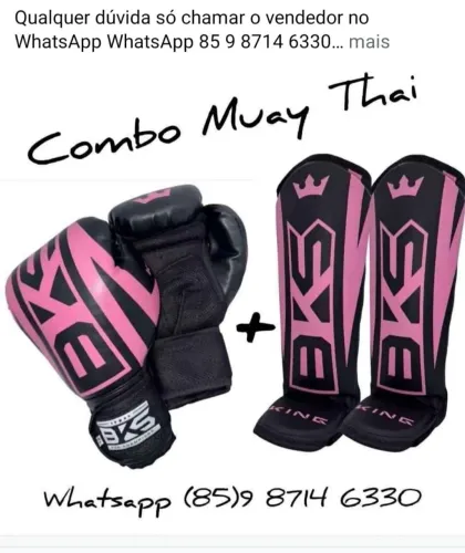 Kit boxe rosa. Luvas Muay Thai e caneleira. Entrega grátis 