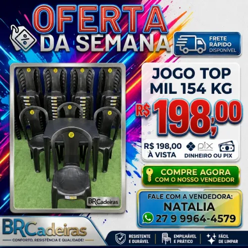 JOGO DE MESA PLASTICO 70X70 COM 4 CADEIRAS