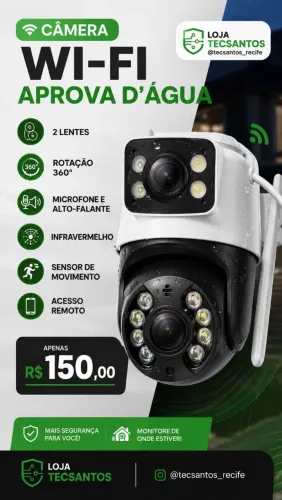 Câmera Wi-fi Externa Aprova D'água Duas Lentes 