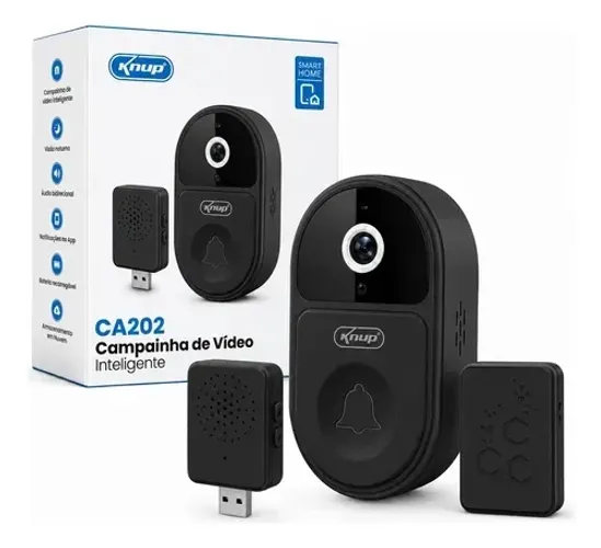Campainha Inteligente Knup Wi-Fi Com Câmera HD Visão Noturna CA202