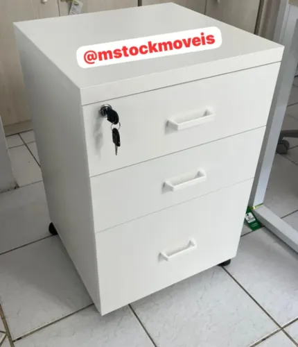 gaveteiro volante branco com 3 gavetas 