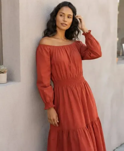 Vestido Terracota Em Viscose. Tamanho G (Usado)
