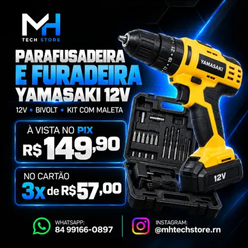 Furadeira e Parafusadeira Yamasaki 12V Sem Fio com Maleta e Acessórios