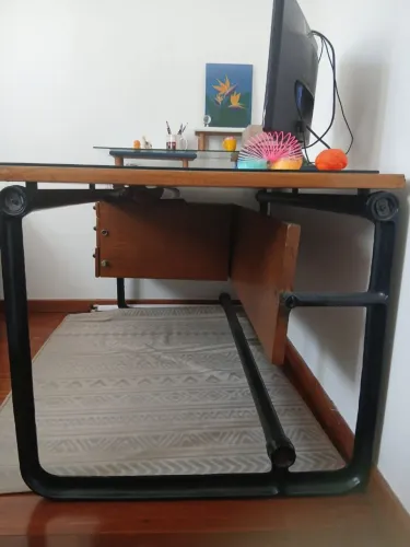 Zalszupin mesa escrivaninha em ferro fundido e madeira