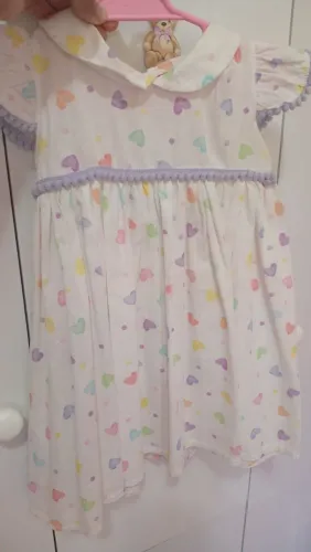 Vestido Infantil Estampa de Coração - Tam 1 Ano