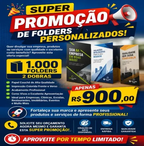 Arraiá de ofertas: 1000 folders 2 dobras 20x30 cm