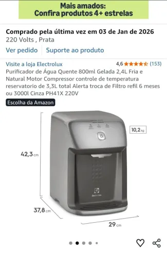 Filtro eletrolux água quente/gelada semi-novo